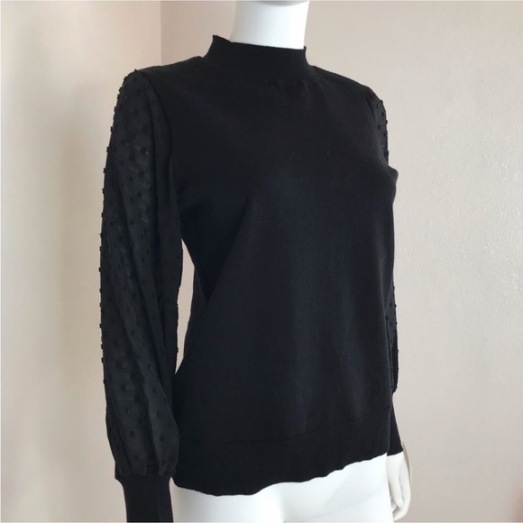 Black long sleeve CeCe S black sweater mock neck Long sleeves with polkadot - Picture 6 of 14